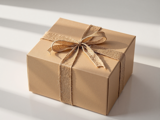 Elegant wooden gift box with natural finish, tied with a small jute ribbon, placed against a soft background